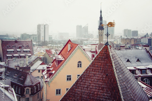 Cityscape with Medieval Old Town, Tallinn, Estonia. Beatiful winter view of Tallin