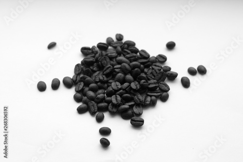 Coffee beans on white in black and white.