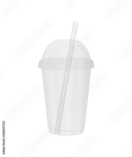 Disposable plastic cup with a lid and a straw. Glass for juice, cocktail, smoothie, fresh juice, etc.