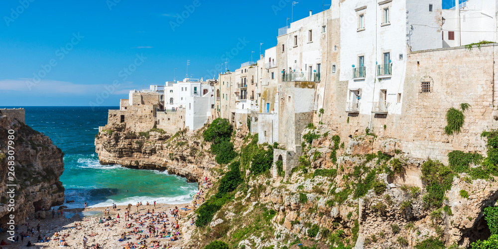 Rough sea on the coast of Puglia. Enchantment of Polignano a Mare. Italy Rough sea on the coast of Puglia. Enchantment of Polignano a Mare. Italy