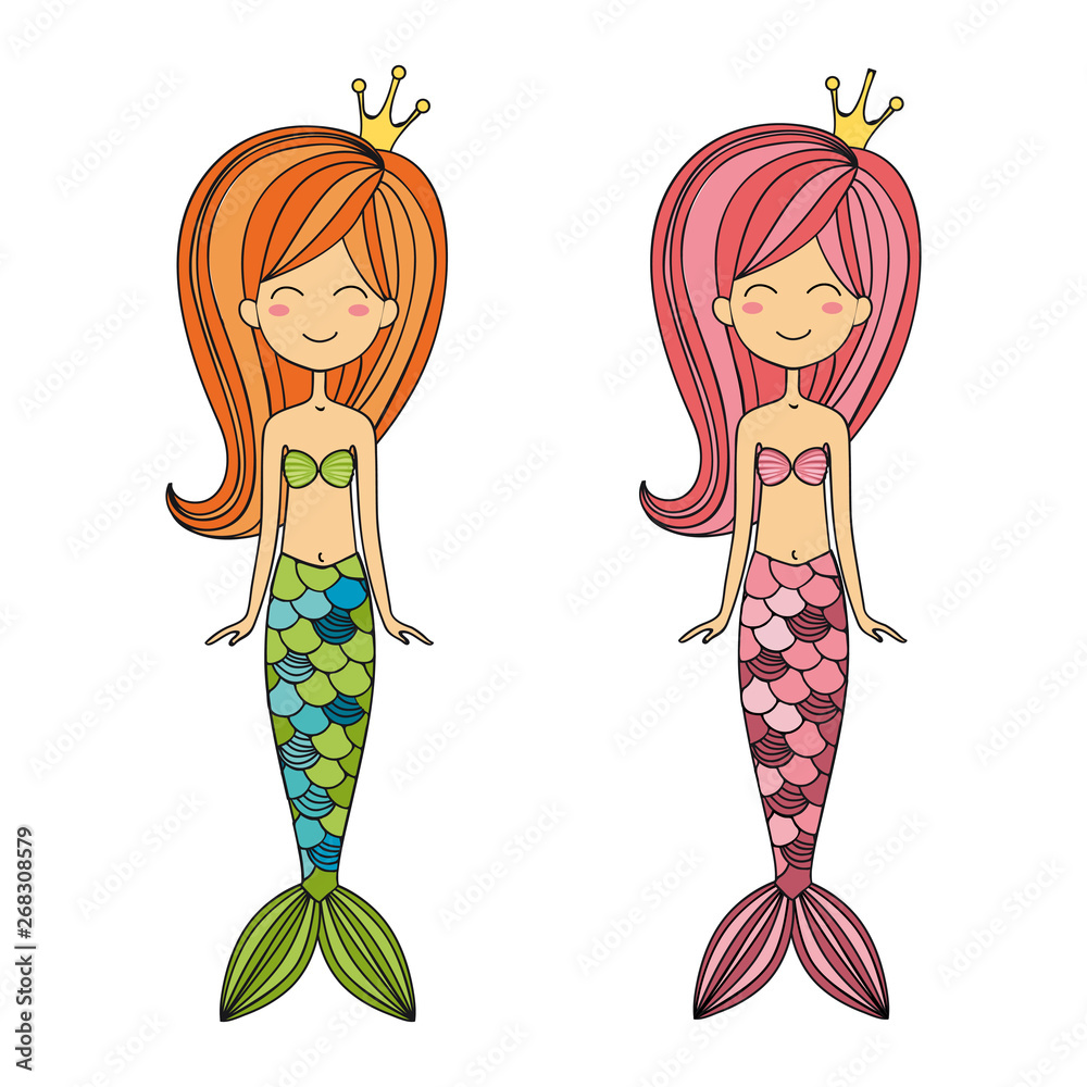 Beautiful little mermaid princess. Sea theme. vector illustration on a  white background. Siren. Stock Vector | Adobe Stock