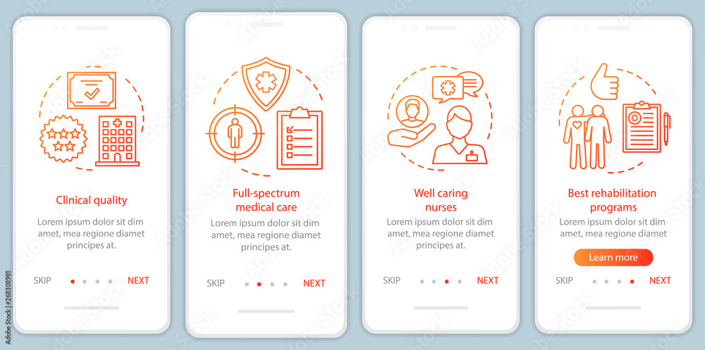 Medical service advances onboarding mobile app page screen with linear concepts