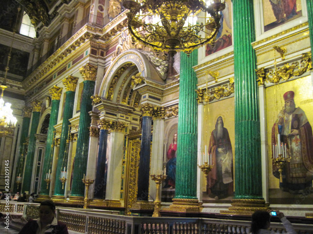 Ornate interior of Saint Isaac Cathedral in St. Petersburg, Russia.