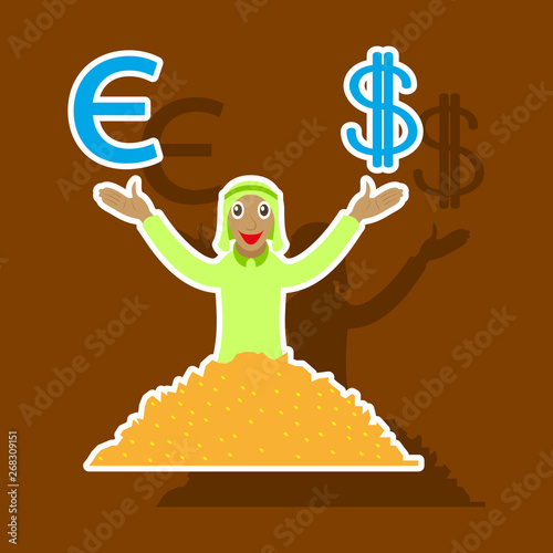 realistic paper sticker on theme Arabic business arabic businessman with money