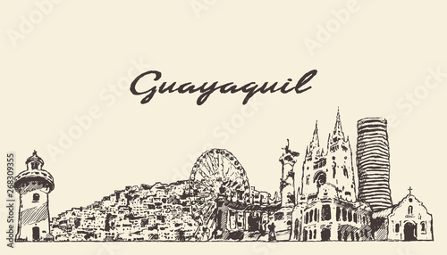 Guayaquil skyline Ecuador hand drawn vector sketch photo