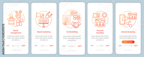 Branding types onboarding mobile app page screen, linear concepts