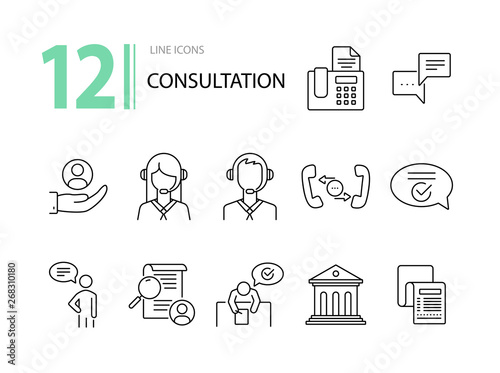 Consultation line icon set. Newsletter, telephone, operator. Customer support concept. Can be used for topics like service, call center, hotline