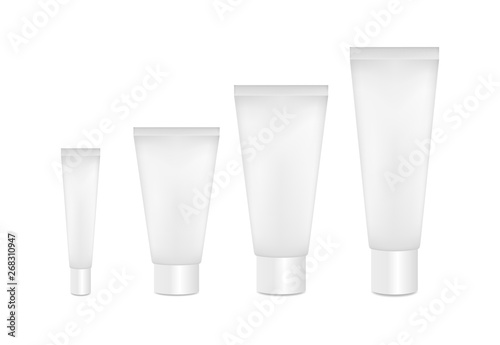 Cosmetic tubes mockup. Tubes of different sizes. Tube for cream, scrub, lotion or body milk. Product packaging.