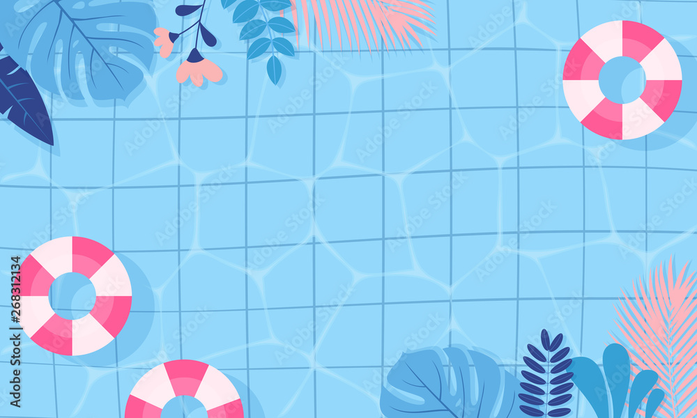 Summer pool background vector illustration. swimming pool blue and pink theme with copy space. - obrazy, fototapety, plakaty 
