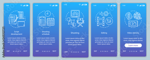 Video production onboarding mobile app page screen vector template