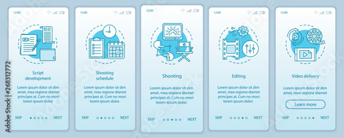Video production onboarding mobile app page screen vector template