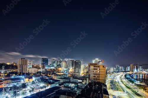 Night photograph in long exposure to the bay of Luanda. Angola. Africa.
