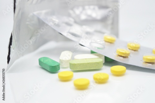 photos of capsule medicine with bright background isolated.