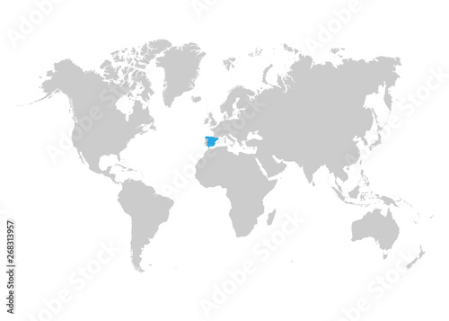 Fototapeta Naklejka Na Ścianę i Meble -  Spain map is highlighted in blue on the world map