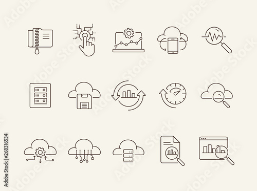 Data line icon set. Information, connection, storage. Cloud service concept. Can be used for topics like technology, innovation, mining