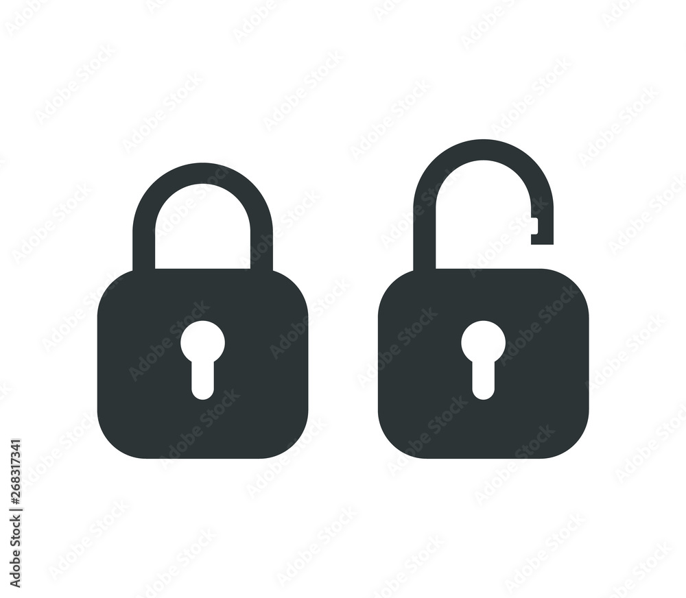 Padlock icon. Locked and unlocked. Vector icon. Padlock icon. Locked and unlocked. Vector icon.