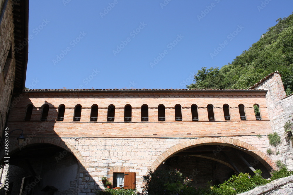 Covered bridge of Ranghiasci Park, Gubbio, Umbria, Italy