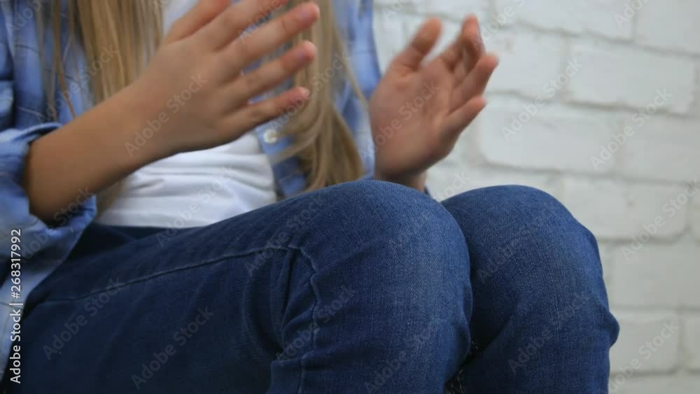 Child Playing Hands Games, Bored Kid, Girl Plays Hands Game, Kid Have Fun