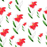 illustration of watercolor pattern red flower