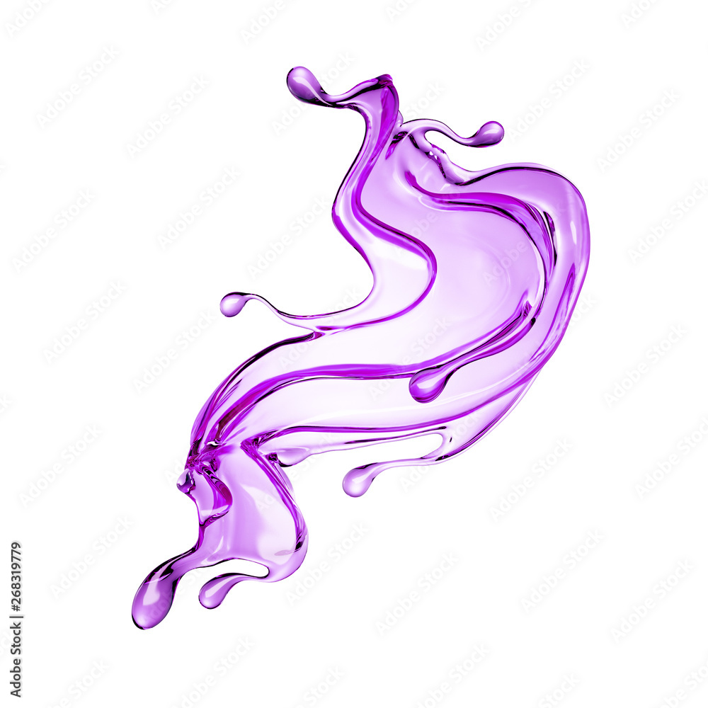 Splash of clear violet liquid. 3d illustration, 3d rendering. Splash of clear violet liquid. 3d illustration, 3d rendering.