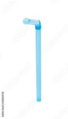 Blue drinking straw isolated on white background