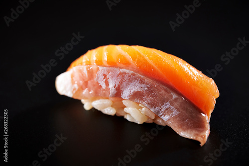 Japanese luxury sushi on black background 