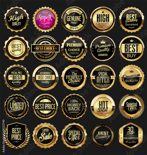 Retro golden ribbons labels and shields vector collection