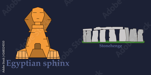 Travel, journey concept. Famous monuments of world countries. Vector illustration