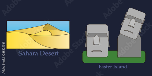 Travel, journey concept. Famous monuments of world countries. Vector illustration