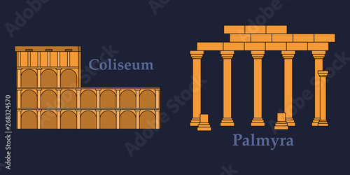 Travel, journey concept. Famous monuments of world countries. Vector illustration