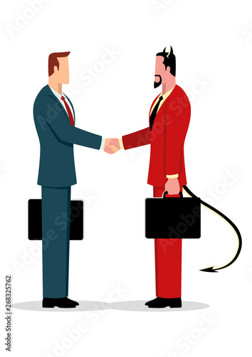 Businessman making a deal with the devil