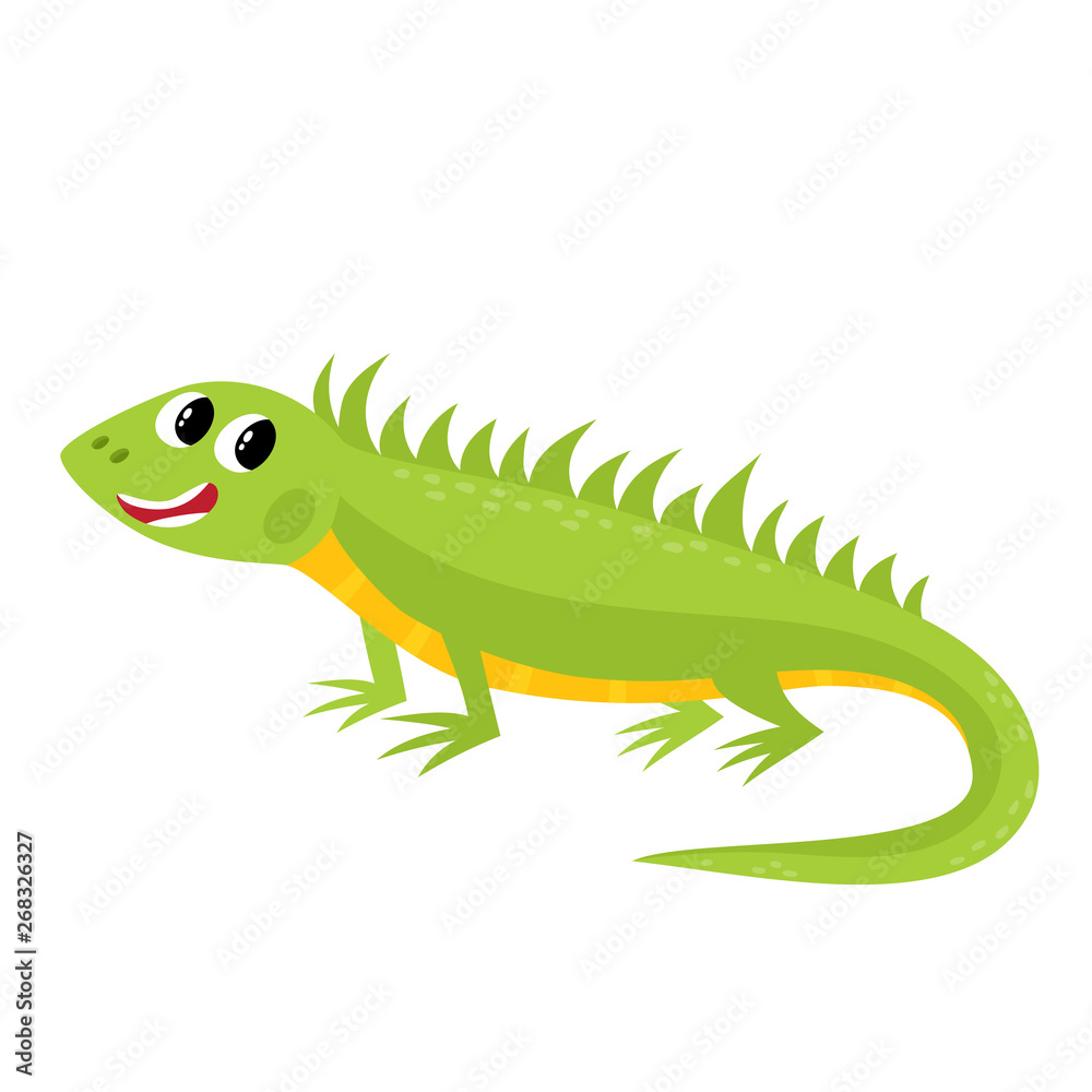 Vector illustration of cartoon while animal - iguana isolated on white