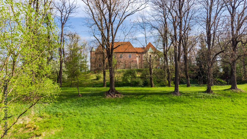 Aerial view of Late Gothic castle in Debno, near Tarnow,Lesser Poland,Poland