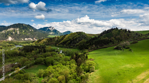 Summertime landscape at Dunajec valley in Poland  aerial view