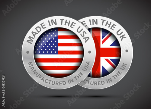 made in uk and usa flag metal icon 