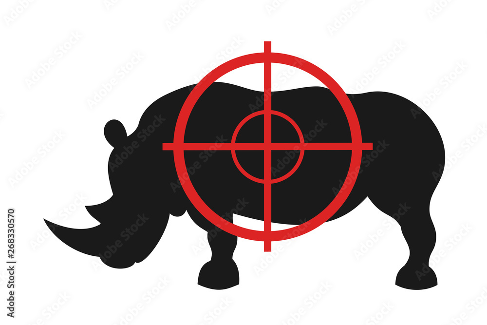 Rhino and gunsight - animal is going to be killed gun and weapon. Hunter's  device for hunting. Vector illustration Stock Vector | Adobe Stock
