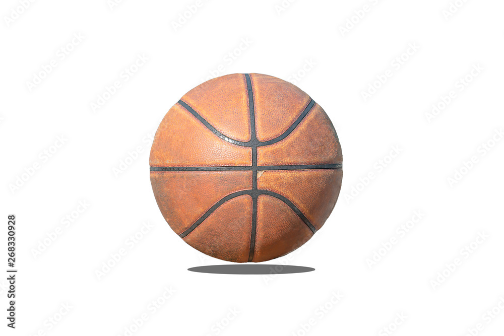 Isolated Basketball leather with the old and worn from use on a white background with clipping path.