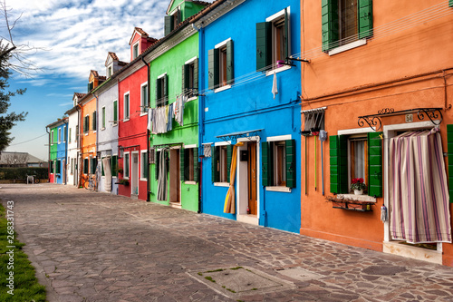 famous colorful houses on the island of Burano in the Venetian lagoon, Italy.