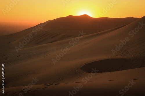 The highest sand dunes in the world at sunset in Namib Desert  in the Namib-Nacluft National Park in Namibia. Sossusvlei