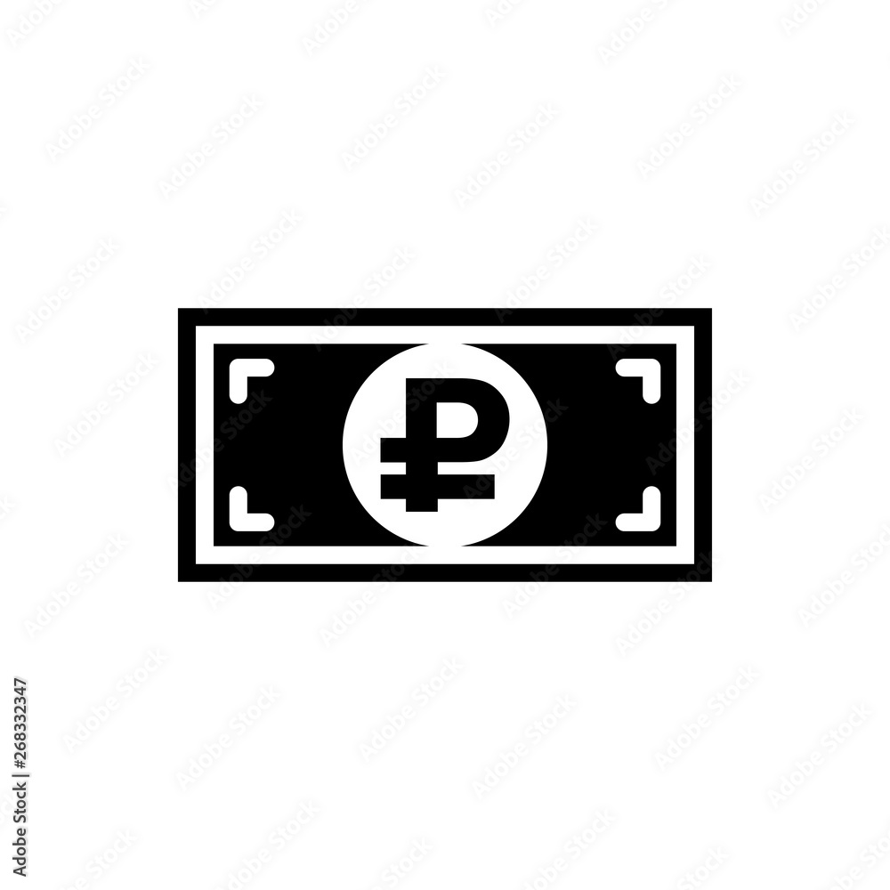 Vector image of a flat, isolated icon of the banknote with a ruble sign. Sign of the monetary unit of the Russian Federation Vector image of a flat, isolated icon of the banknote with a ruble sign. Sign of the monetary unit of the Russian Federation