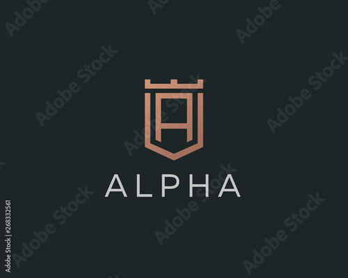 Premium monogram letter A initials logotype. Elegant shield crown vector logo.