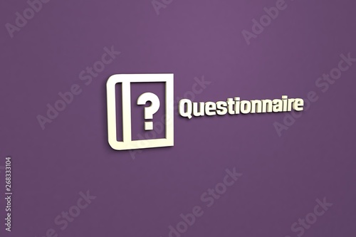 Illustration of Questionnaire with yellow text on violet background