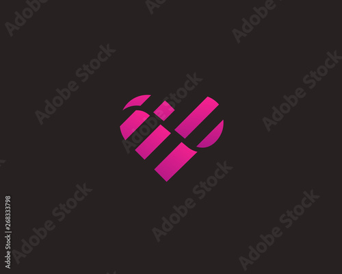 Heart vector logotype. Valentines day stripes symbol. Abstract wave medical health icon logo.
