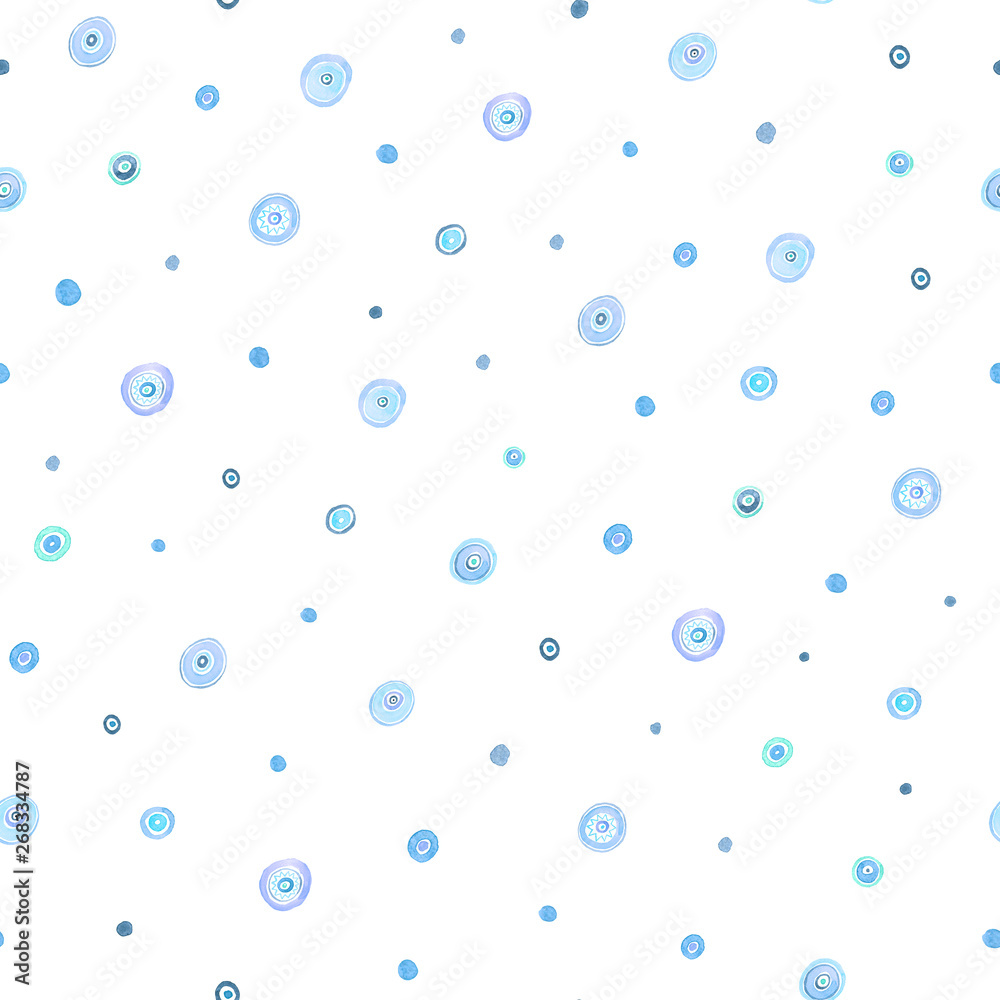 Blue Small Circles Abstract Seamless Pattern. Polka dot raster texture.