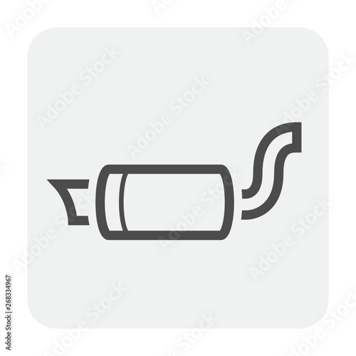 Exhaust or muffler vector icon. May called tail pipe. Auto part consist of tuning steel tube, silencer, resonator and headers for reduce noise, smoke outlet.  Accessory for automobile, motor, vehicle.