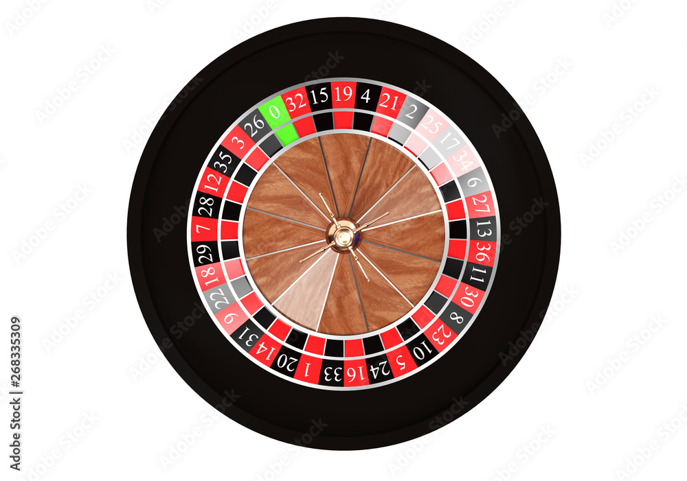 3d rendering of an isolated wooden casino roulette with golden decorations standing bent on one side. Casino games. Winning chance. Black or red betting 3d rendering of an isolated wooden casino roulette with golden decorations standing bent on one side. Casino games. Winning chance. Black or red betting
