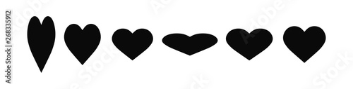Animation principles, squash and stretch with geometric shapes, hearts symbols. Black elements, isolated vector, dynamic state, Morphing process.