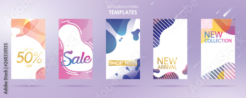 Sale banner with wave liquid and gradient splashes for instagram story, can use for landing page, website, mobile app, poster, flyer, coupon, gift card, smartphone template, web design - Vector