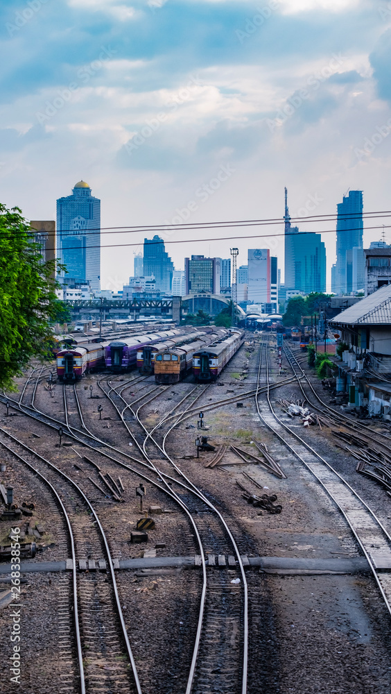 bangkok thailand train station with city scape 