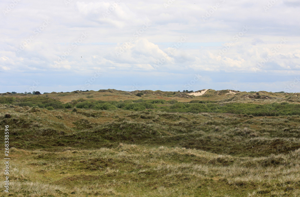 landscape with blue sky and clouds at Dutch island